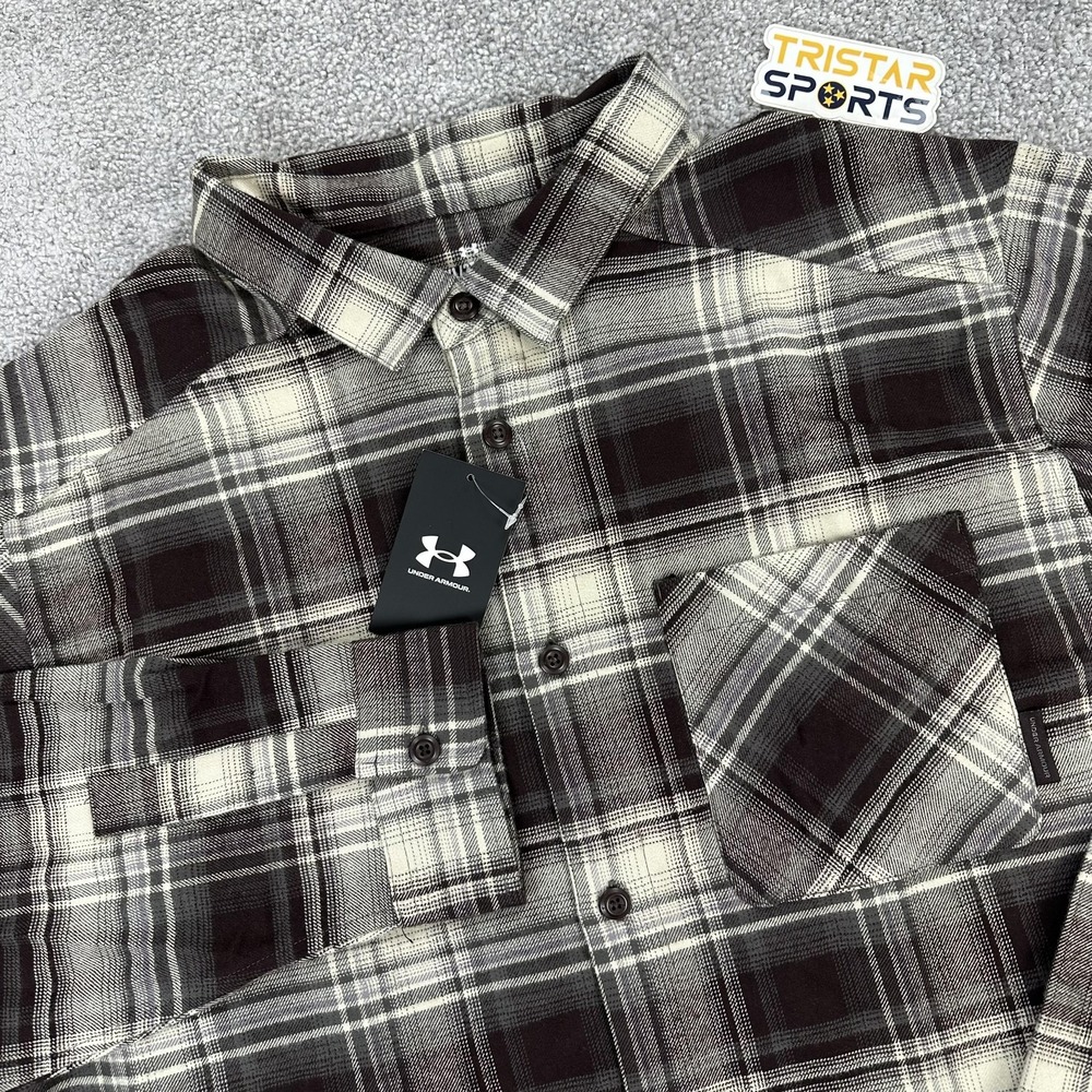 Under Armour Shirt Mens 2XL Brown Plaid UA Expanse Flannel Long Sleeve Button